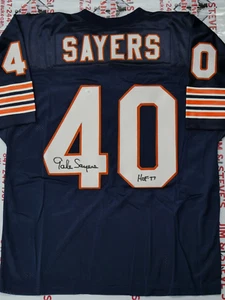 GALE SAYERS SIGNED CHICAGO BEARS CUSTOM JERSEY INSCRIBED "HOF 77" JSA COA - Picture 1 of 4