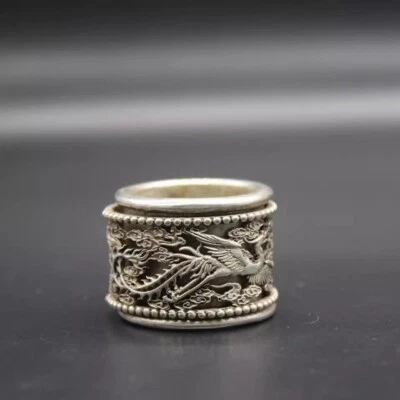 A Old Tibetan Silver Ring,Carving Dragon and Phoenix patterns, finger rings - Image 1 of 4