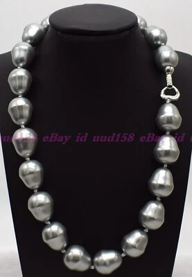Huge Charming 20mm Silver Gray South Sea Baroque Shell Pearl Necklace 18'' - Image 1 of 4