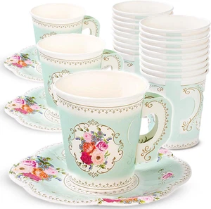 24 x hübsche Vintage Einweg Blumen Tasse & Untertasse Afternoon Tea Party Set, Trul - Bild 1 von 12