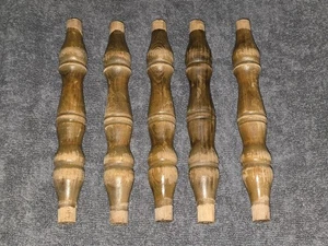 Vintage 5er Set Hartholz gedrechselt gespalten braun Spindeln 10" lang  - Bild 1 von 4