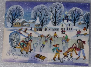 ARTISTA RUSA ANNA KAZHDAN ARTE POPULAR INVIERNO PUEBLO DE NIEVE PINTURA EN MINIATURA - Imagen 1 de 4
