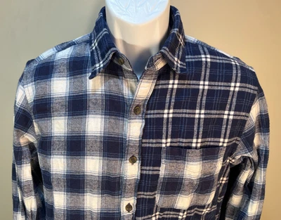 J. Crew Men's white and blue block print Flannel long sleeve shirt Small S EUC - Image 1 of 4