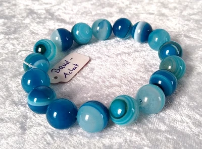 Handgefertigtes Halbedelstein- Bandachat-Armband - 12 mm Perlen - NEU - Unisex - Bild 1 von 4