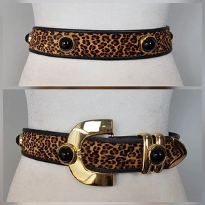 CACHÉ ST MAARTEN XS 25-29" Cinturón Estampado Animal Pelo de Poni Hebilla Dorada Tachonado Años 90 - Imagen 1 de 18