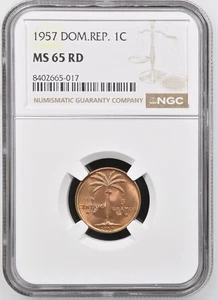 1957 NGC MS65 RD Dominican Republic 1 Centavo Palm Tree  Coin - Picture 1 of 2