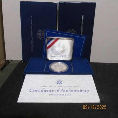 Proof Commemorative 90% Silver Dollar In box with COA 1987 P Constitution - Image 1 of 3