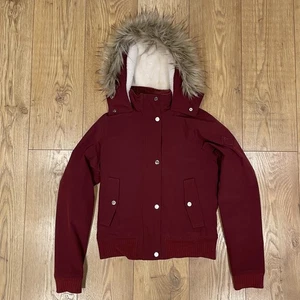 Hollister All-Weather Burgundy Coat White Faux Fur Lining - Size XS UK 6 - Picture 1 of 11