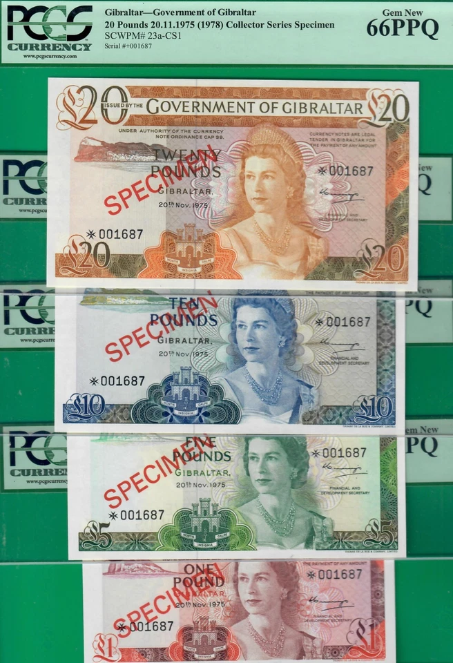 Gibraltar 1975 Collector Series Specimens, PCS1 Set, PCGS *66* to *68* all PPQ! - Image 1 of 4
