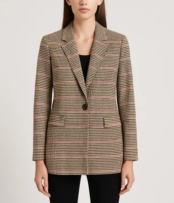 LOFT Womens Blazer Size 10 Glen Plaid One Button Academia Career Neutral Office - Image 1 of 4