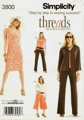 Simplicity 3800 Pants Gaucho Jacket Dress Misses Knit Sewing Pattern Uncut 14-22 - Image 1 of 2