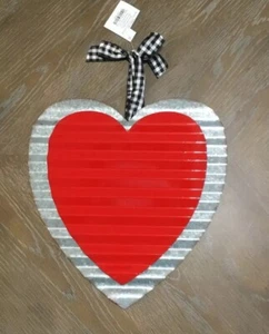Valentines Day Galvanized Rustic Metal Sign Double Heart Gingham Bow 11.8”x11.8” - Picture 1 of 8