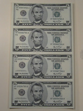 CU Crisp 4 Note SHEET $5 FIVE Dollar "Big Head" 2006 FRN Notes HF/A Block.  #26