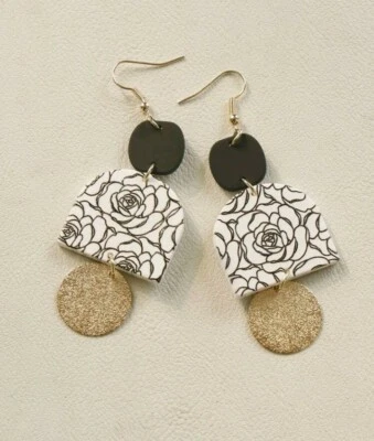 Womens Fashion Jewelry Rose Floral Design Geo Gold Coin Drop Dangle Earrings UK  - Image 1 of 4