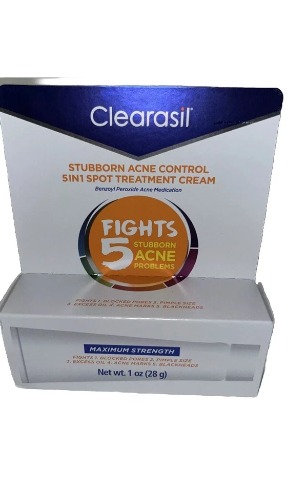 Crema para el acné Clearasil Control del acné obstinado 5 en 1 crema para tratamiento de manchas 1 OZ Foto 1 de 1