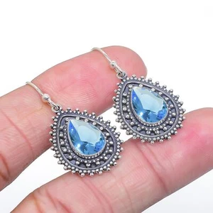 Blue Topaz Gemstone 925 Sterling Silver Jewelry Earring, Beautiful Earring - Picture 1 of 4
