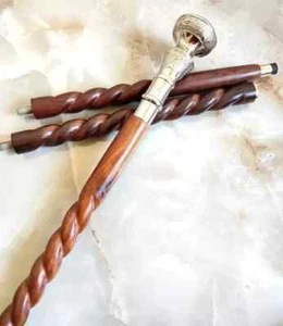 Brass Solid Head Handle Walking Stick Vintage Wooden Cane Designer Antique. - Picture 1 of 6