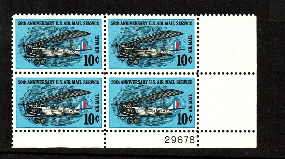 1968 U.S AIRMAIL CLASSICS 50th Anniversary  Plt # Blk of 4  Sc#C74 M/NH/OG * - Image 1 of 1