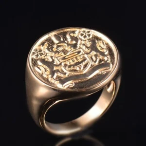 Solid 14K Yellow Gold Football Club Signet Ring Men's Customized Jewelry - Picture 1 of 10