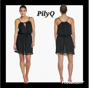 NWT $114 PilyQ Midnight Nina Tassel Black Cover up Dress SZ XS/S