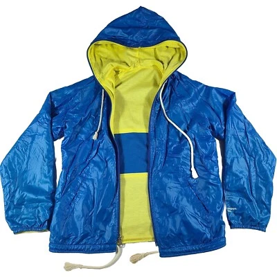 Chaqueta cortavientos London Fog para hombre joven talla XL azul amarillo reversible vintage Foto 1 de 4