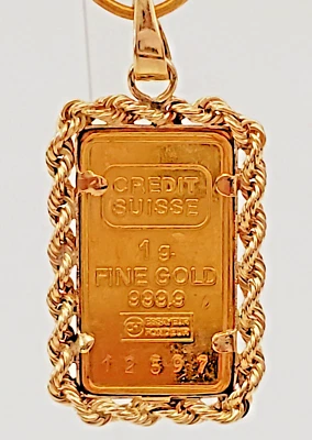 瑞士信贷 999.9 纯金 1 克条/14k 吊坠 — 第 1/4 张图片