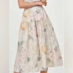 H&M Women's Pastel Floral Tiered Linen Blend Skirt Side Zip Size 4 - Picture 1 of 5