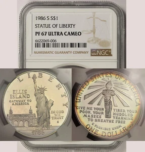 1986-S Statue of Liberty Silver Commemorative $1 PF 67 Ultra Cam NGC Color Toned - Picture 1 of 7