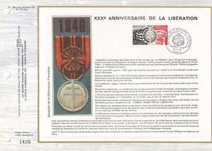 Document Philatélique A4 CEF 1974 médaille RÉSISTANCE FRANÇAISE libération WW2 1 - Picture 1 of 1