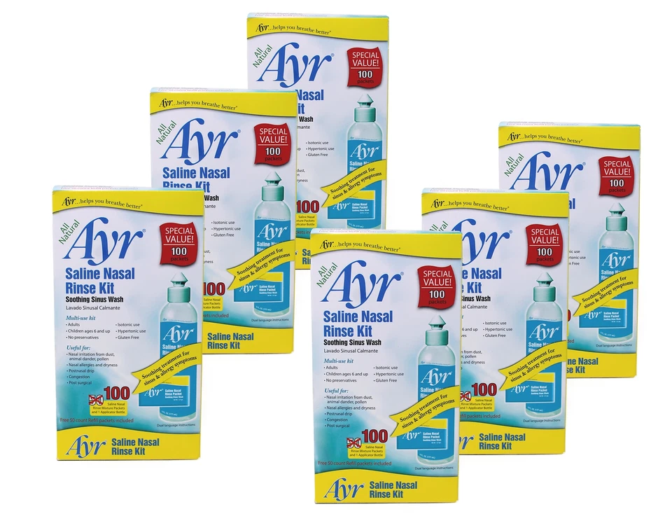 2 Ayr Saline Nasal Rinse Kit Soothing Sinus Wash 200 Refill Packets Great Dates