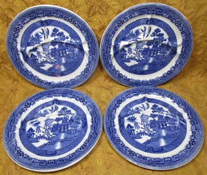 4 Adams & Son Staffordshire BLUE WILLOW divided restaurant ware dinner plates - Picture 1 of 8