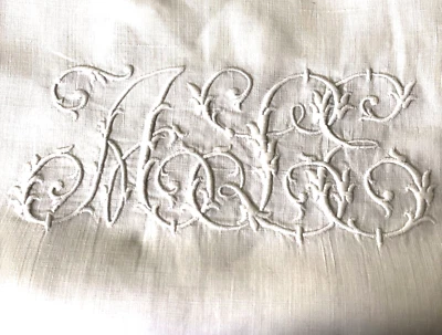 Pair of Antique Estate Linen Euro Pillow Shams with Hand Finished Edges DF 114 - Image 1 of 4