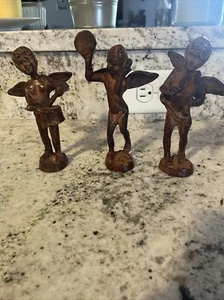 VINTAGE ANTIKES PAAR 3 SCHWERE MASSIVE BRONZE CHERUB / ENGEL STATUEN - Bild 1 von 7