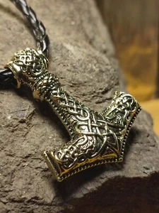 Wikinger Halskette Kette Anhänger Thors Hammer + Lederband Nordmann Odin Krieger - Bild 1 von 5
