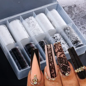 Lace Nail Art Foil Transfer Stickers Black White Flower Foil Transfers Decals Na - Picture 1 of 7