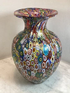 Vaso vintage MURANO in vetro artistico millefiori oro alto 9" - Foto 1 di 19