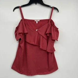 NWT Maurices Cold Shoulder Top Women’s Size Large Pink Ruffled Spaghetti Straps - Picture 1 of 9