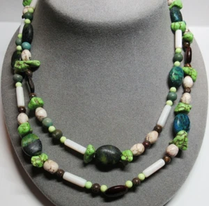 Sterling Silver Multi Color Turquoise Chrysocolla MOP Tigers Eye Stone Necklace - Picture 1 of 9