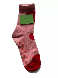 Kate Spade Home Socks Womens One Size Terry No Slip Pink Red Hearts 2 Pair New - Picture 1 of 7