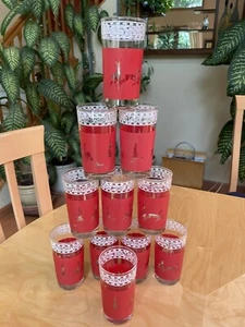 SET OF LIBBEY 11 CHRISTMAS Reindeer DRINKING GLASSES RED White FROSTED 11 Oz - Picture 1 of 5