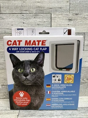 Cat Mate 4 Vías Bloqueo Gato Solapa con Forro de Puerta a 2” - Blanco - Nuevo En Caja Foto 1 de 4