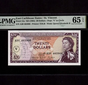 East Caribbean States St. Vincent 20 dollari 1965 P-15o * PMG Gem Unc 65 EPQ * - Foto 1 di 2
