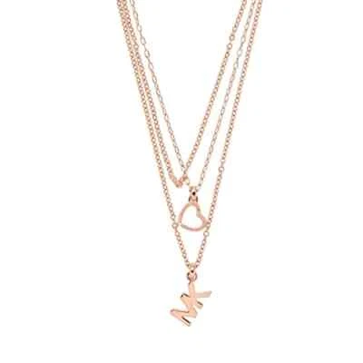 Collar en capas de oro rosa con logotipo y corazón de Michael Kors MKJ7806791 Foto 1 de 3