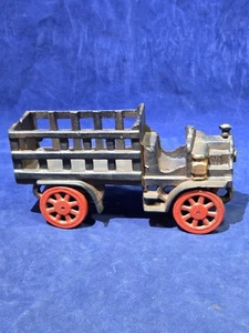 Vintage Cast Iron Black Coal Stake Bed Truck - 8" Long, Old and Excellent -B1004 - Picture 1 of 20