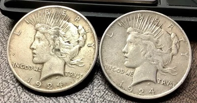 批量 (2) 1924 年和平银元 - 平均流通/熔融 = 38.50 美元,年仅 50 美元 — 第 1/2 张图片