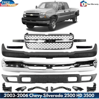 Front Bumper Chrome & Grille Kit For 2003-2006 Chevy Silverado 2500 HD 3500 Foto 1 de 4