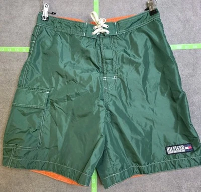 Vintage Tommy Hilfiger Board Shorts Men's Medium Green Nylon Polyester Lining - Image 1 of 4