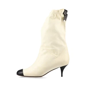 Chanel Coco Mark 06P Botas Cortas de Cuero 38 Damas Marfil G25145 Cinta Hay - Imagen 1 de 20