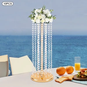 Florero de metal dorado mesa de boda centros de mesa acrílico cristal soporte para flores - Imagen 1 de 10