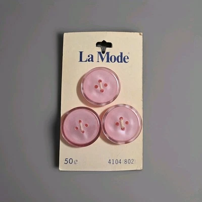 Vintage La Mode 4-Hole Buttons Pink Sew-through NOS Card 22.2mm 3 PCS 4104 (802) - Image 1 of 2